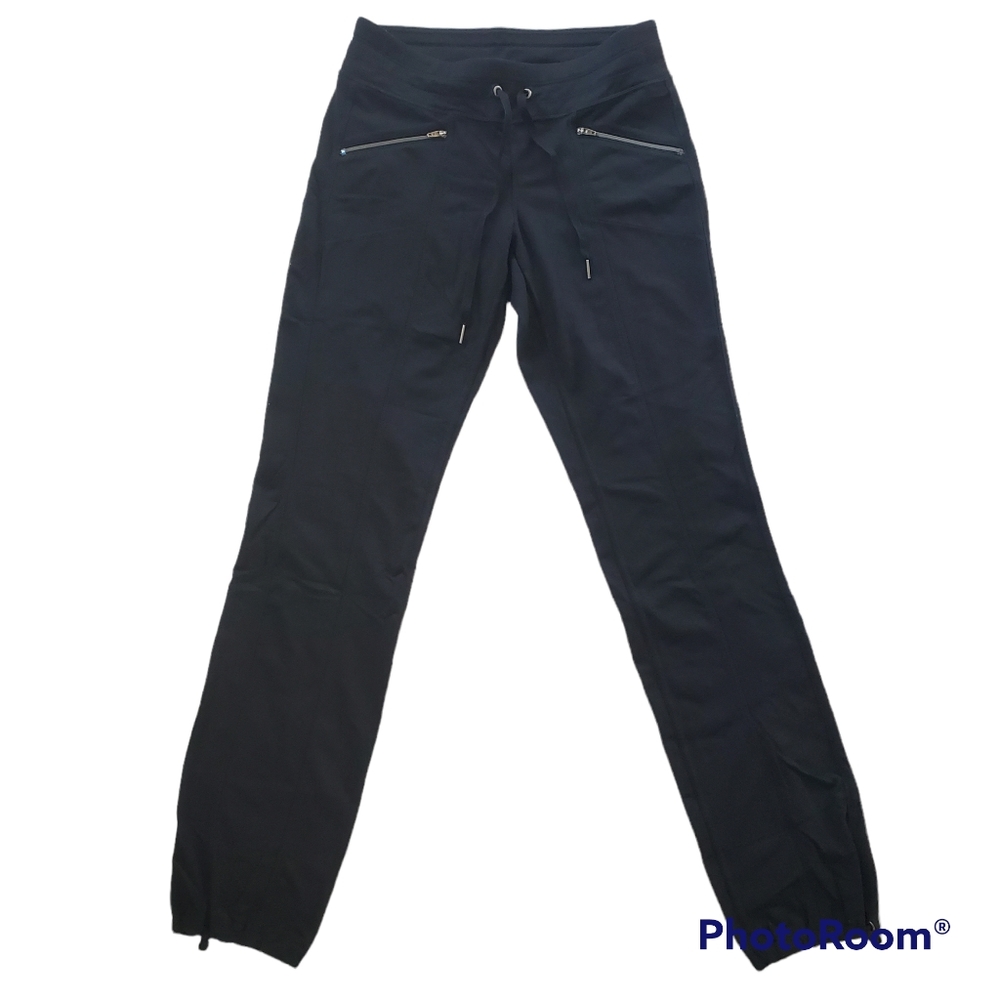 Athleta black joggers hiking pants sz XS pull on cinched ankles zippered pocket